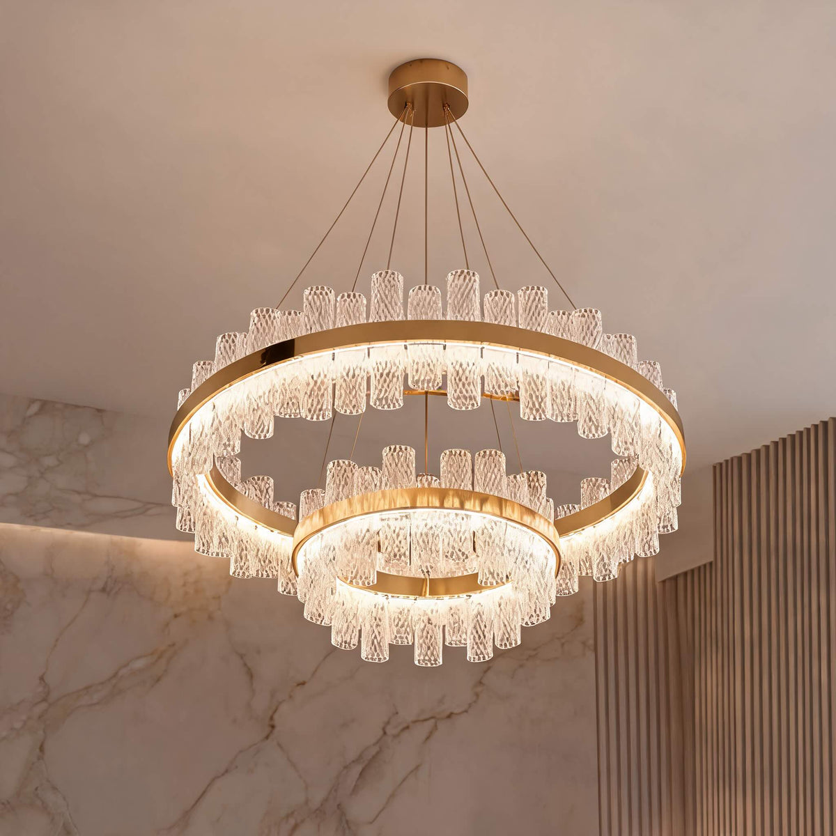 Crackled Glass Steel Chandelier 3-Colour LED