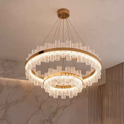 Crackled Glass Steel Chandelier 3-Colour LED