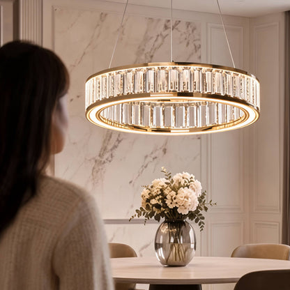 Gold Aluminium Crystal Chandelier 3-Colour LED