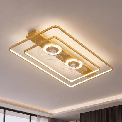 Rectangular Twin Fan Flush Mount Ceiling Fan with Tri-Colour LED Light