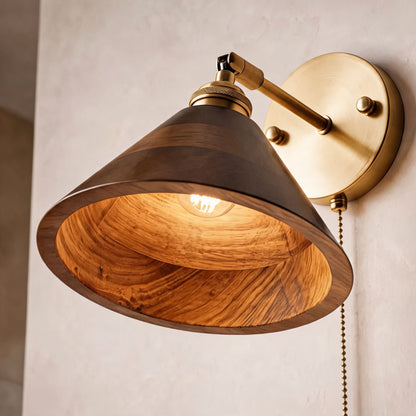 Rustic Wall Light Wooden Sconce Adjustable Brass