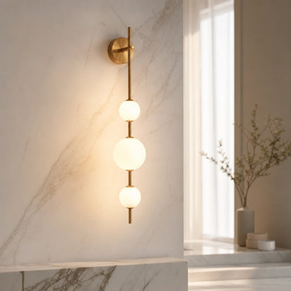 Vertical Globe Wall Light Glass Shade Brass LED Sconce