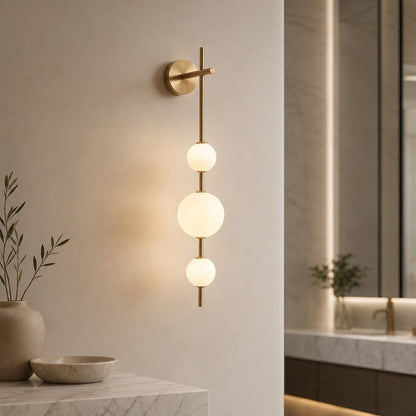 Vertical Globe Wall Light Glass Shade Brass LED Sconce