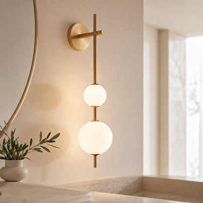 Vertical Globe Wall Light Glass Shade Brass LED Sconce