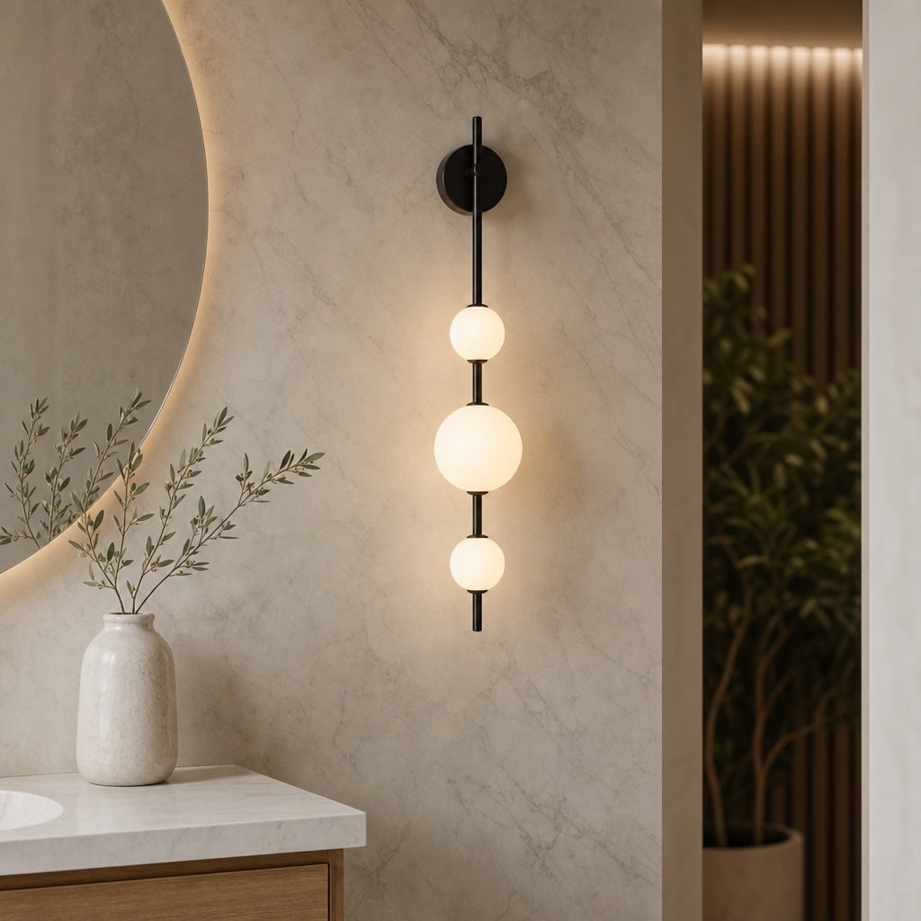 Vertical Globe Wall Light Glass Shade Brass LED Sconce