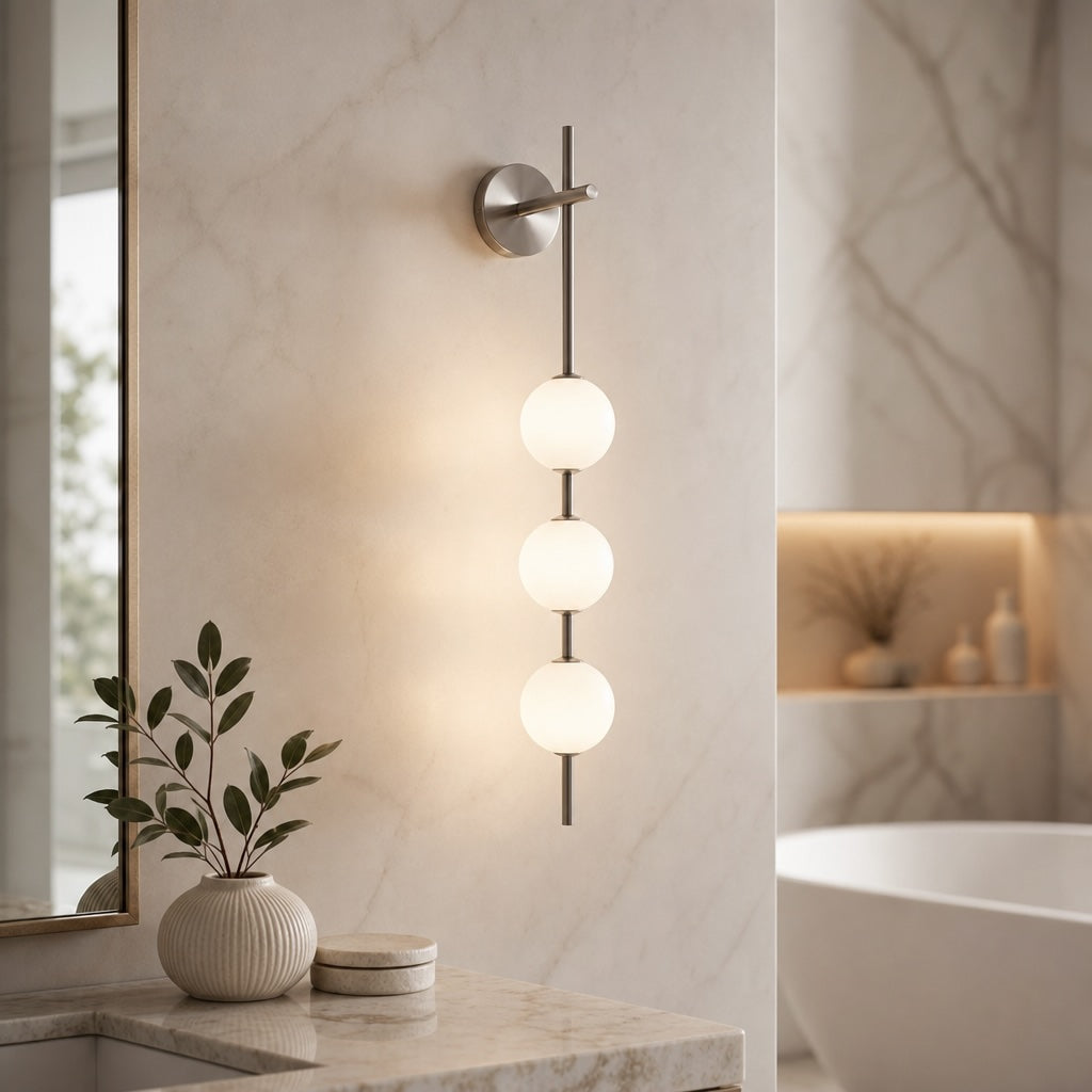 Vertical Globe Wall Light Glass Shade Brass LED Sconce