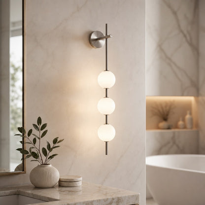 Vertical Globe Wall Light Glass Shade Brass LED Sconce