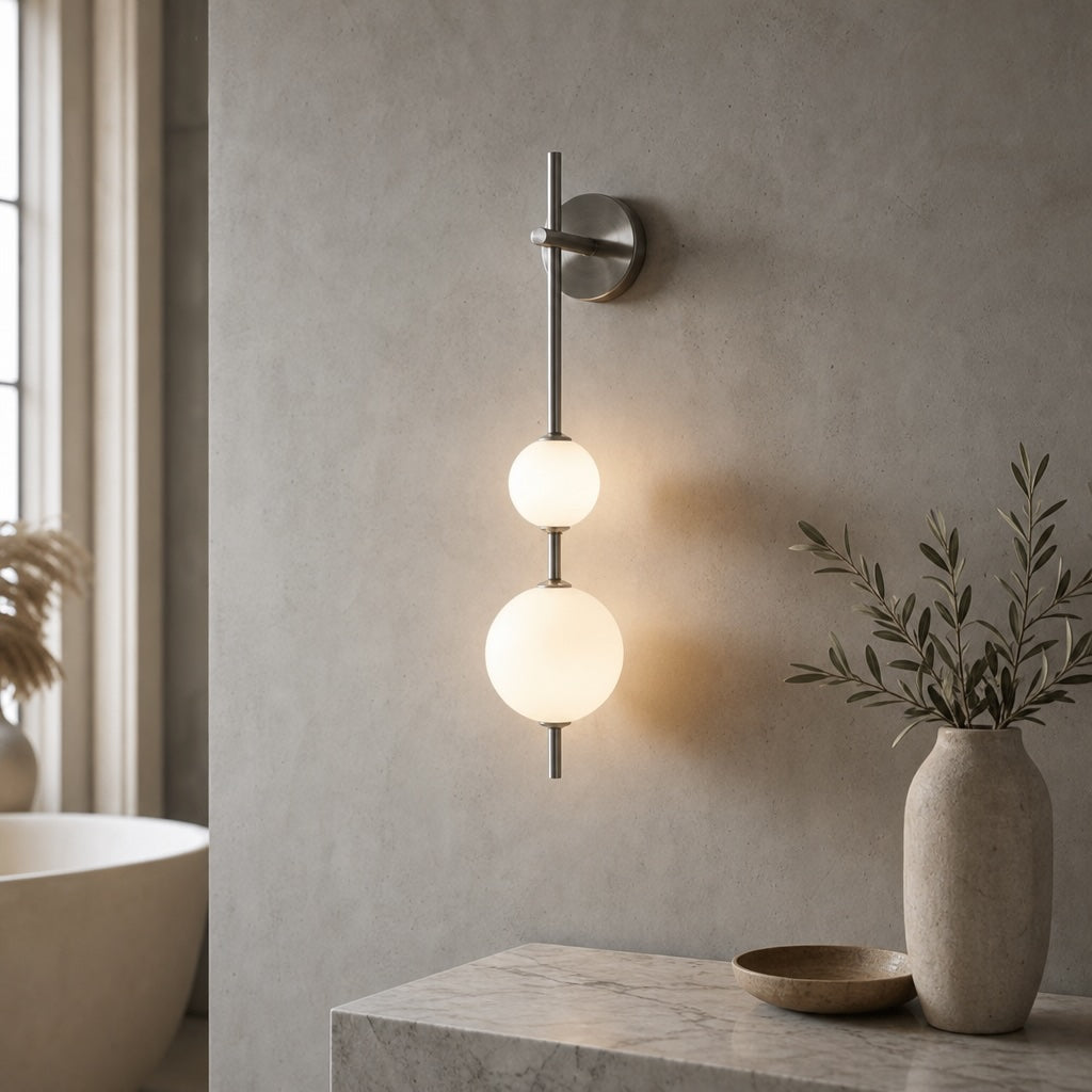 Vertical Globe Wall Light Glass Shade Brass LED Sconce