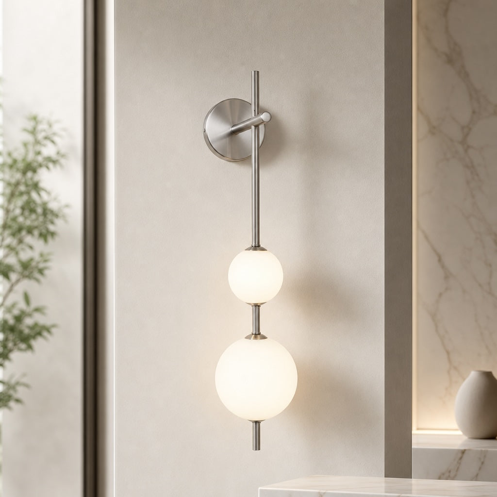 Vertical Globe Wall Light Glass Shade Brass LED Sconce