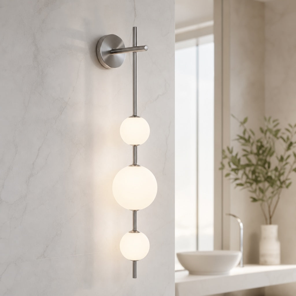 Vertical Globe Wall Light Glass Shade Brass LED Sconce