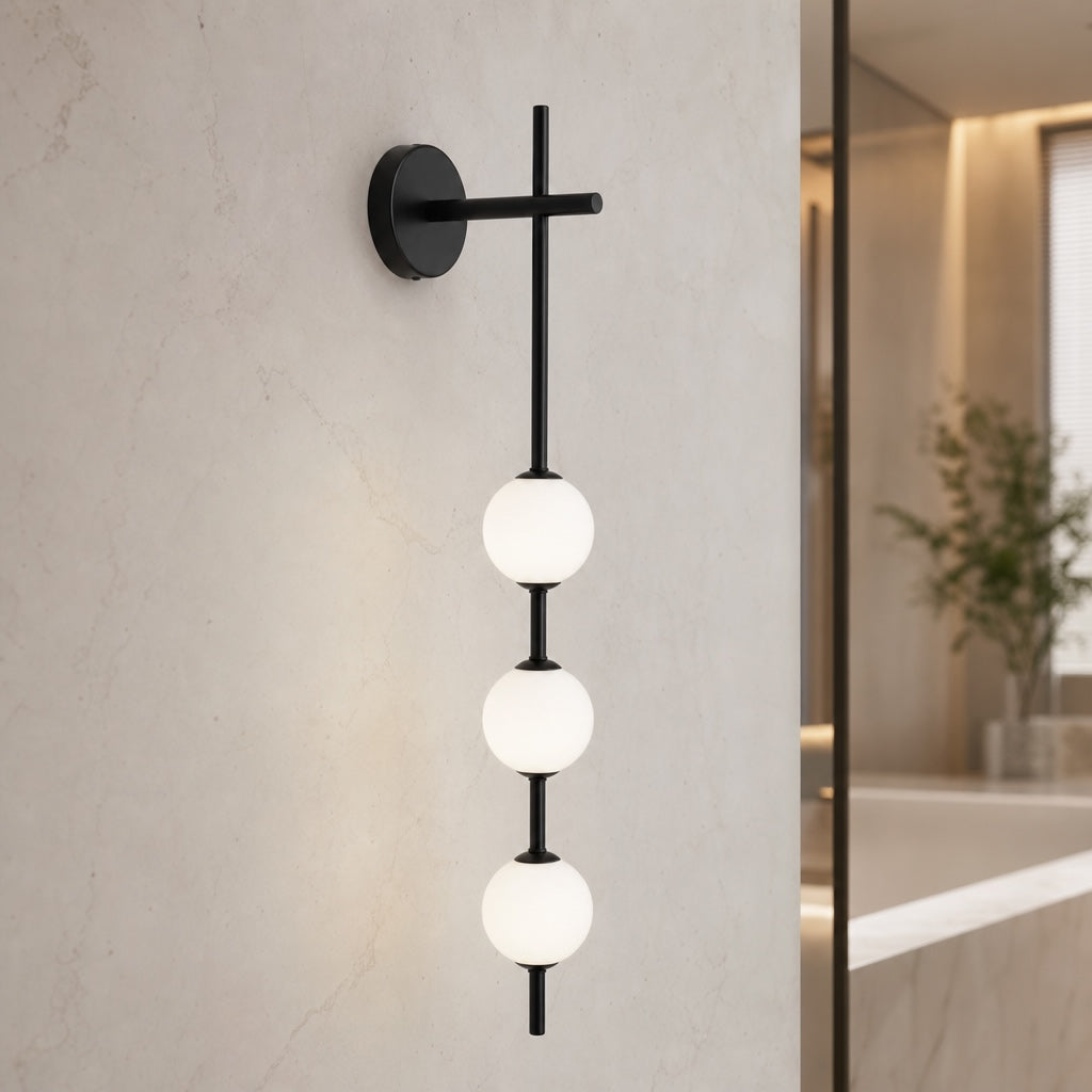 Vertical Globe Wall Light Glass Shade Brass LED Sconce