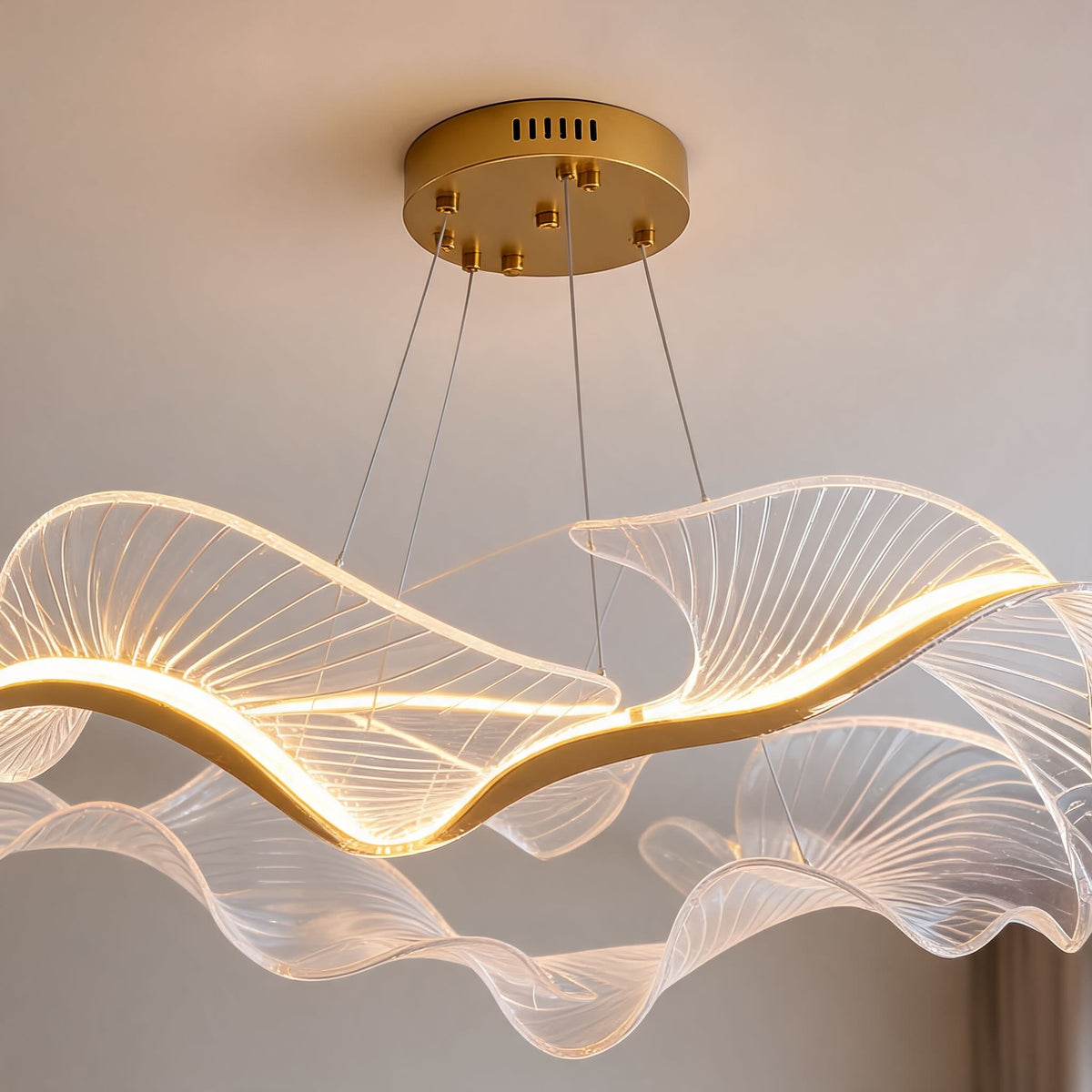 Glass Shade Chandelier Adjustable Hanging LED Light