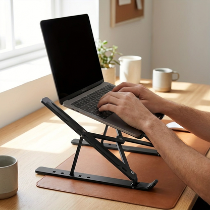 Black aluminium laptop stand