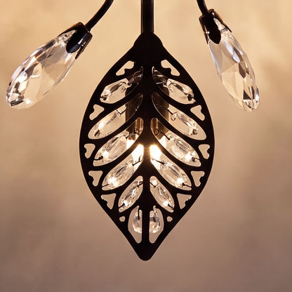 Crystal Leaf Semi-Flush Chandelier Iron 8-Light LED Antique Brass or Black