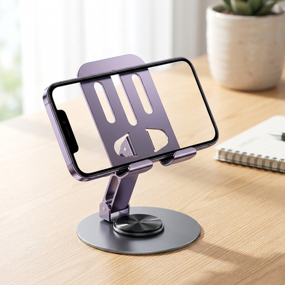 Violet and grey rotating phone stand