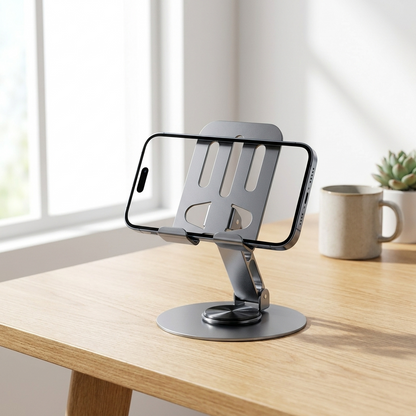 Grey rotating phone stand