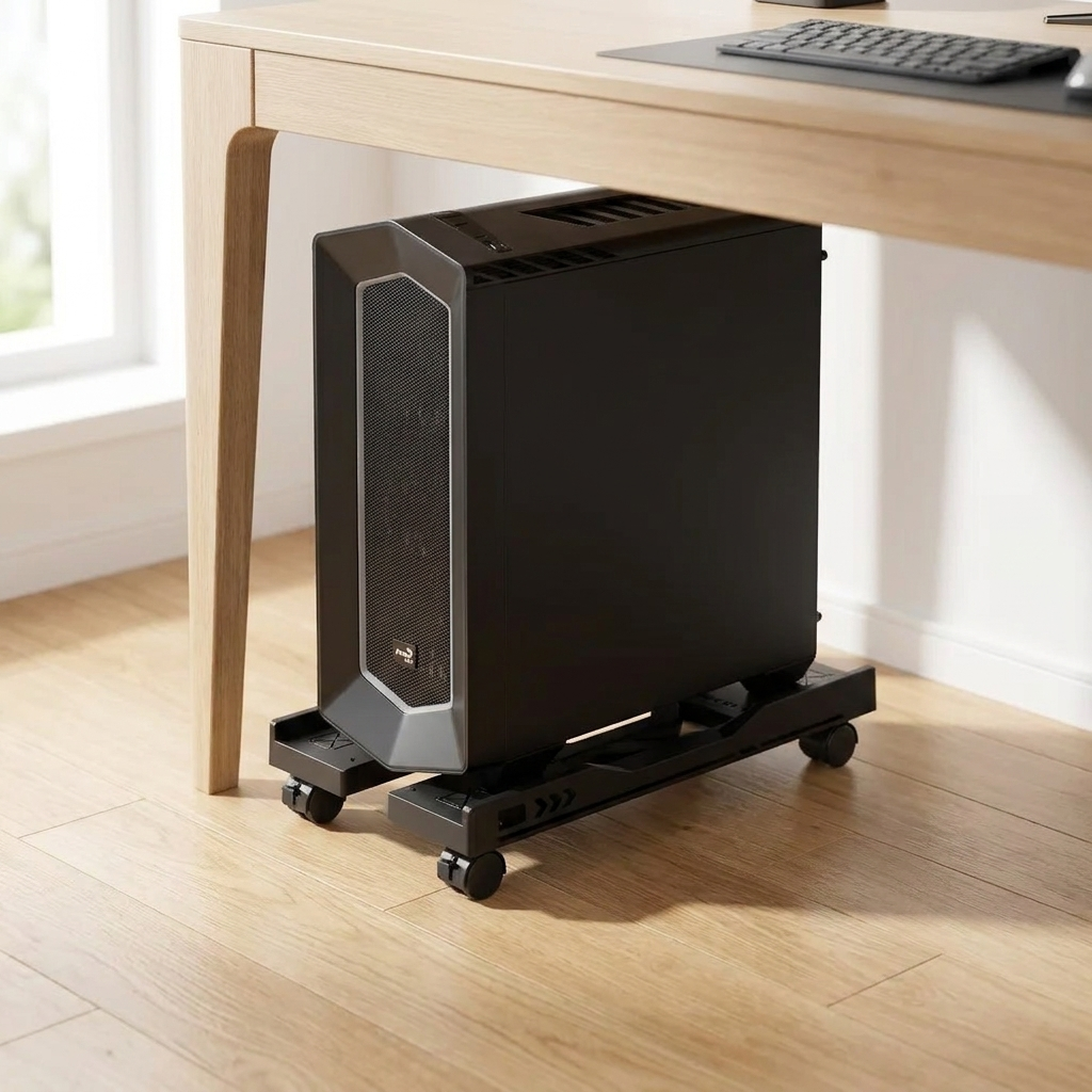Black rolling CPU stand