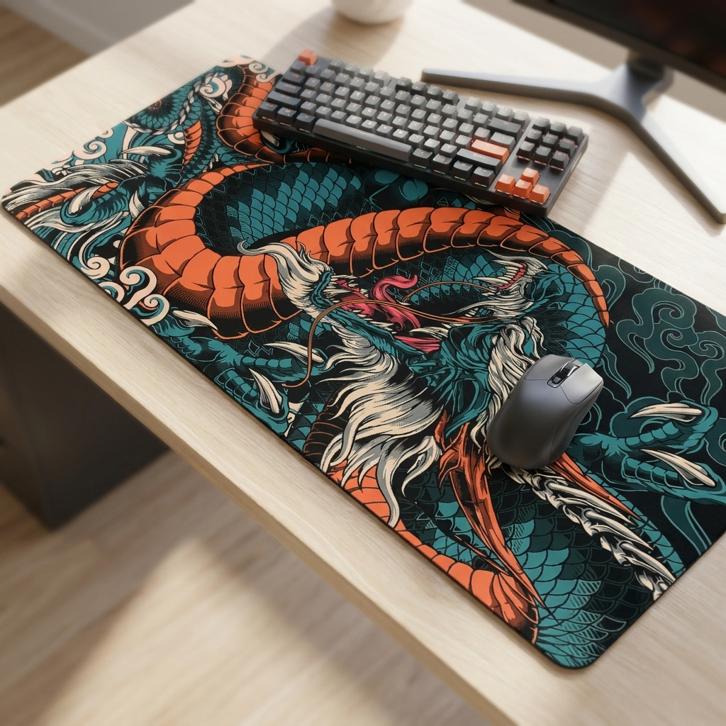 Orange dragon mouse pad