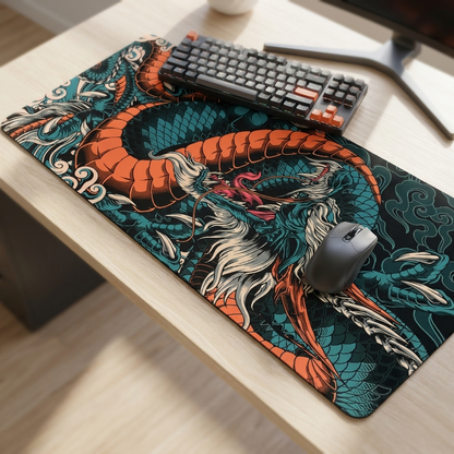 Orange dragon mouse pad