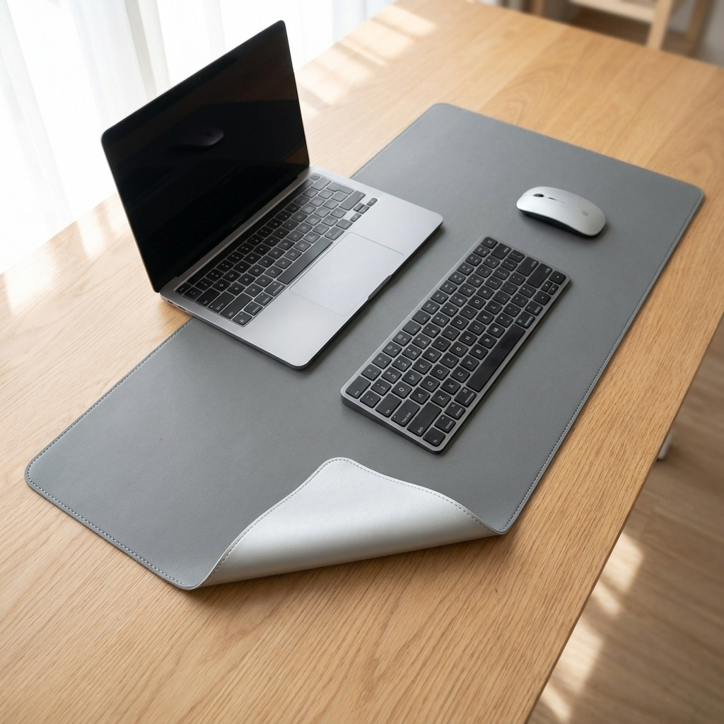 Grey silver desk mat