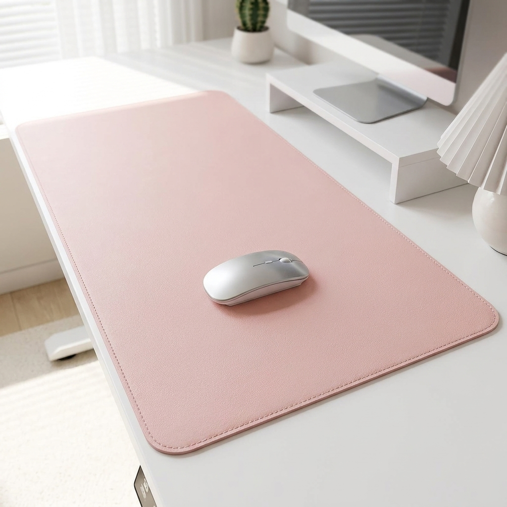 Pink faux leather mouse pad