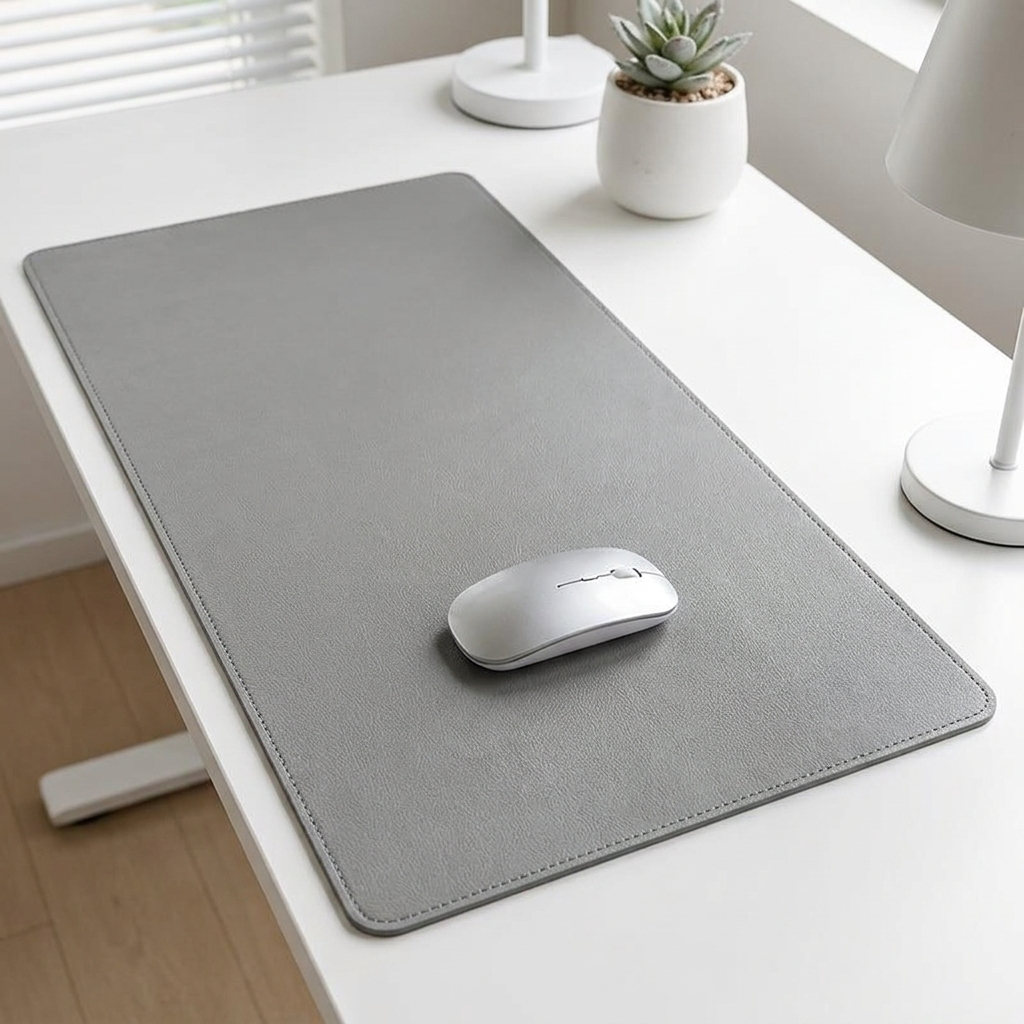 Gray faux leather mouse pad