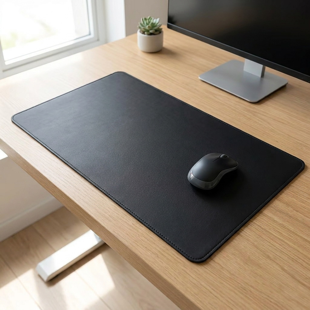 Black faux leather mouse pad