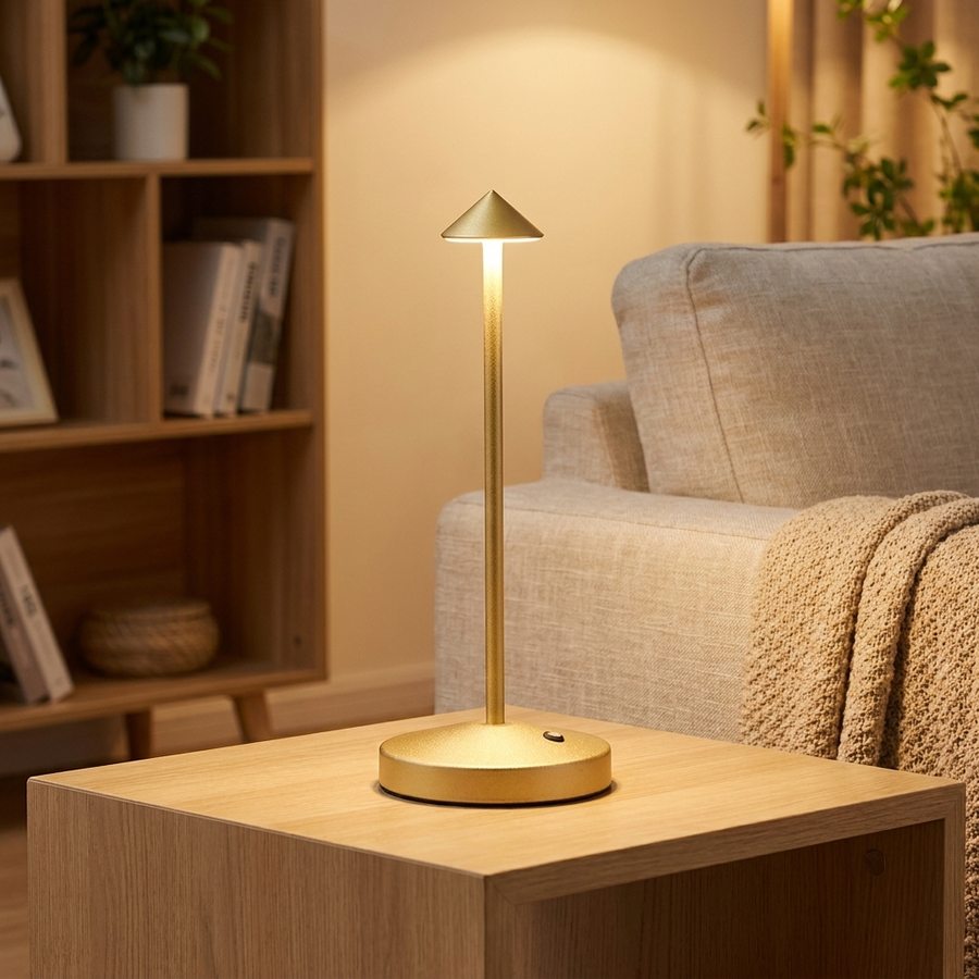 Gold cordless table lamp