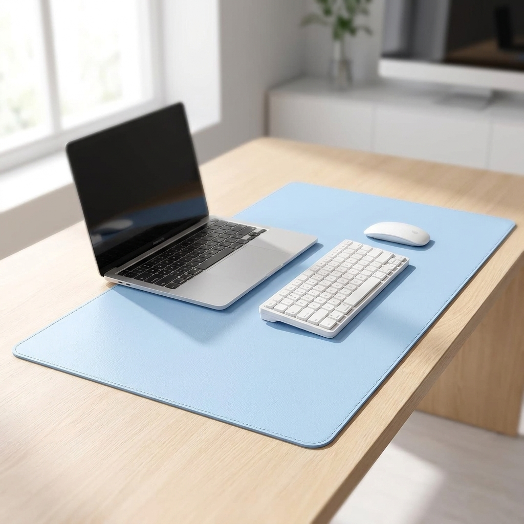 Baby blue PU desk mat