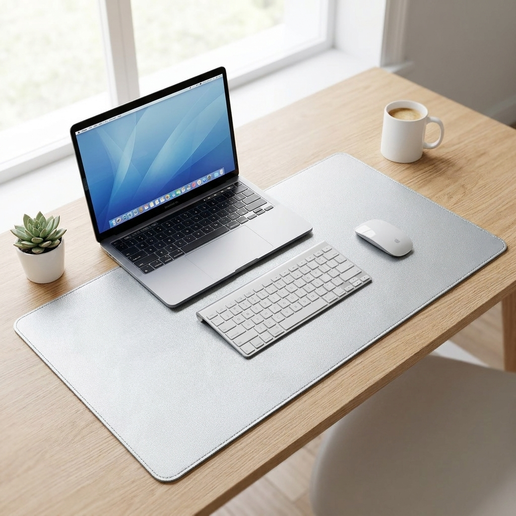 Silver PU desk mat