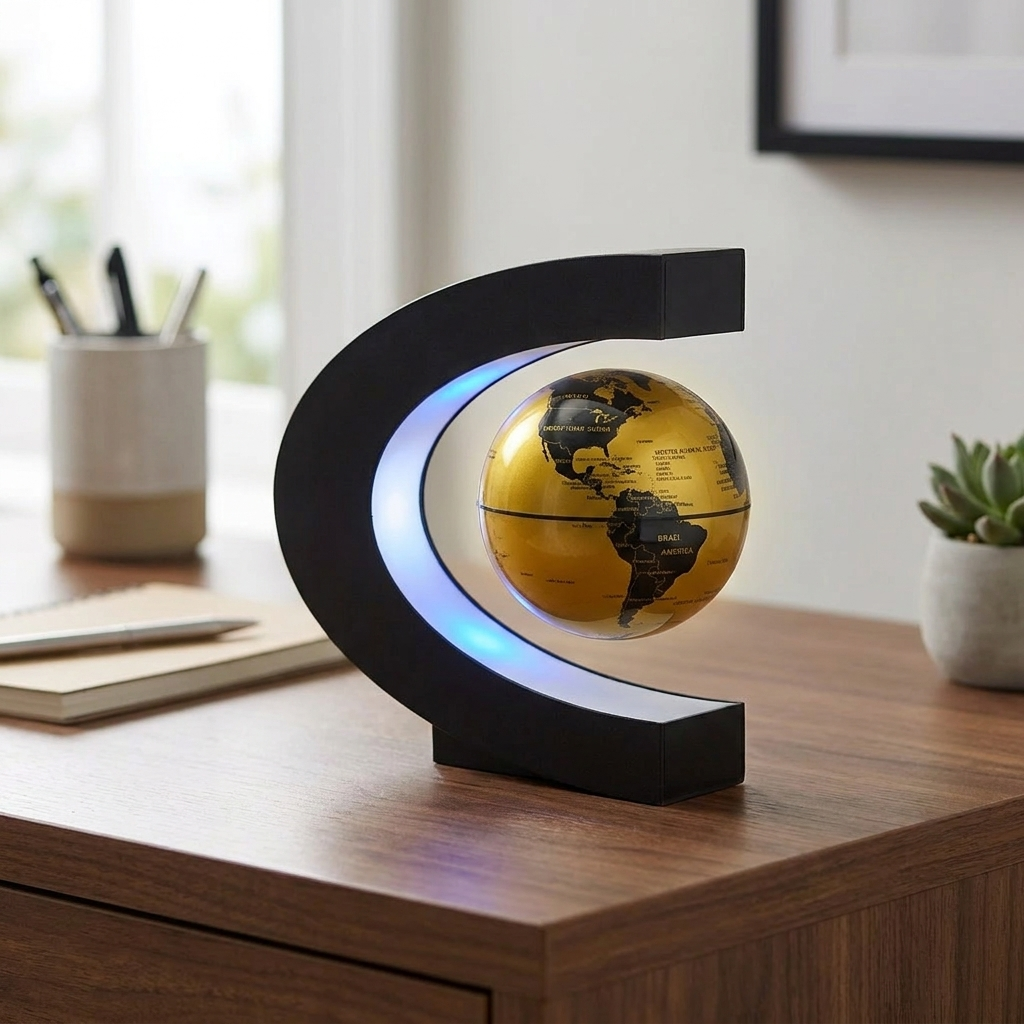 Gold floating globe lamp