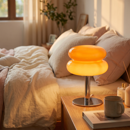 Macaron Dimmable Glass Bedside Lamp on a nightstand