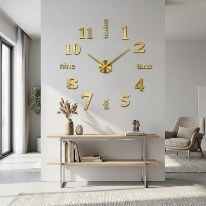 Gold number poster wall clock in a modern interior
