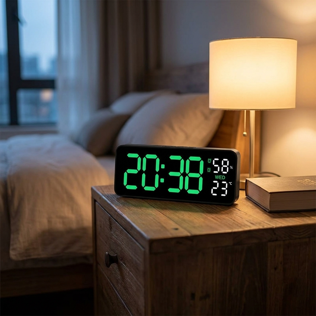 LED digital alarm clock WG on a nightstand