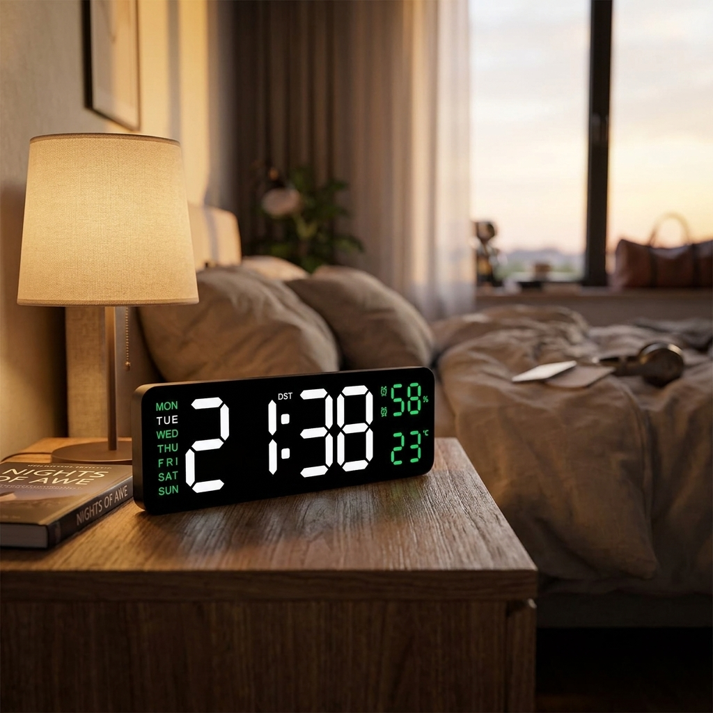 LED digital alarm clock ABG on a nightstand