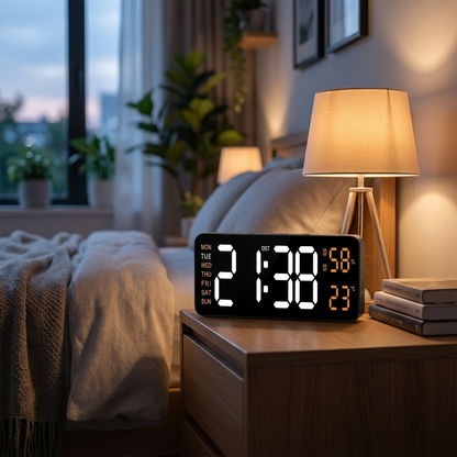 LED digital alarm clock ABO on a nightstand