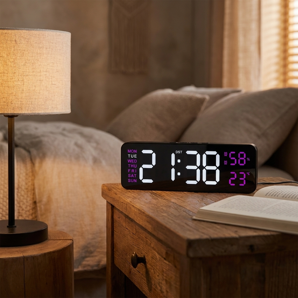 LED digital alarm clock ABP on a nightstand