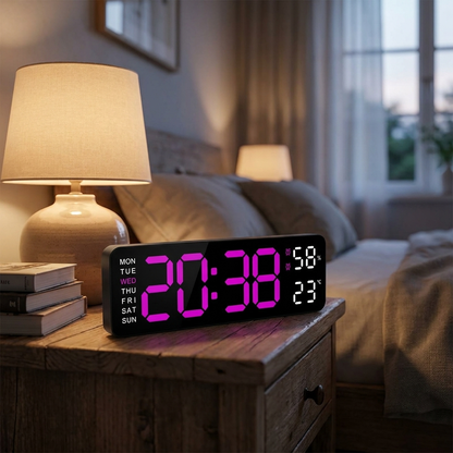 LED digital alarm clock BRR on a nightstand