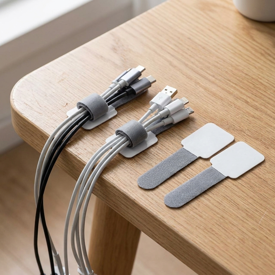 Gray reusable cable ties, 5-pack, bundling cables