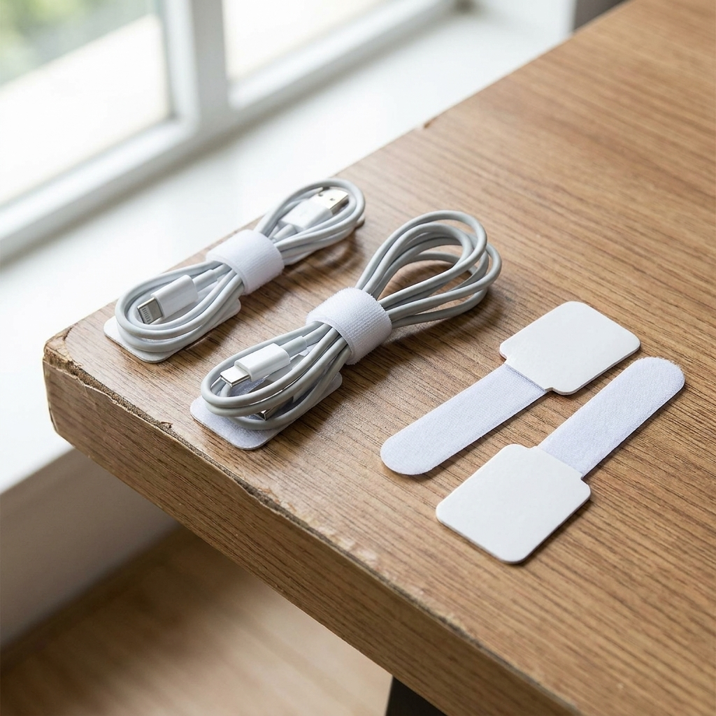 White reusable cable ties, 5-pack, bundling cables