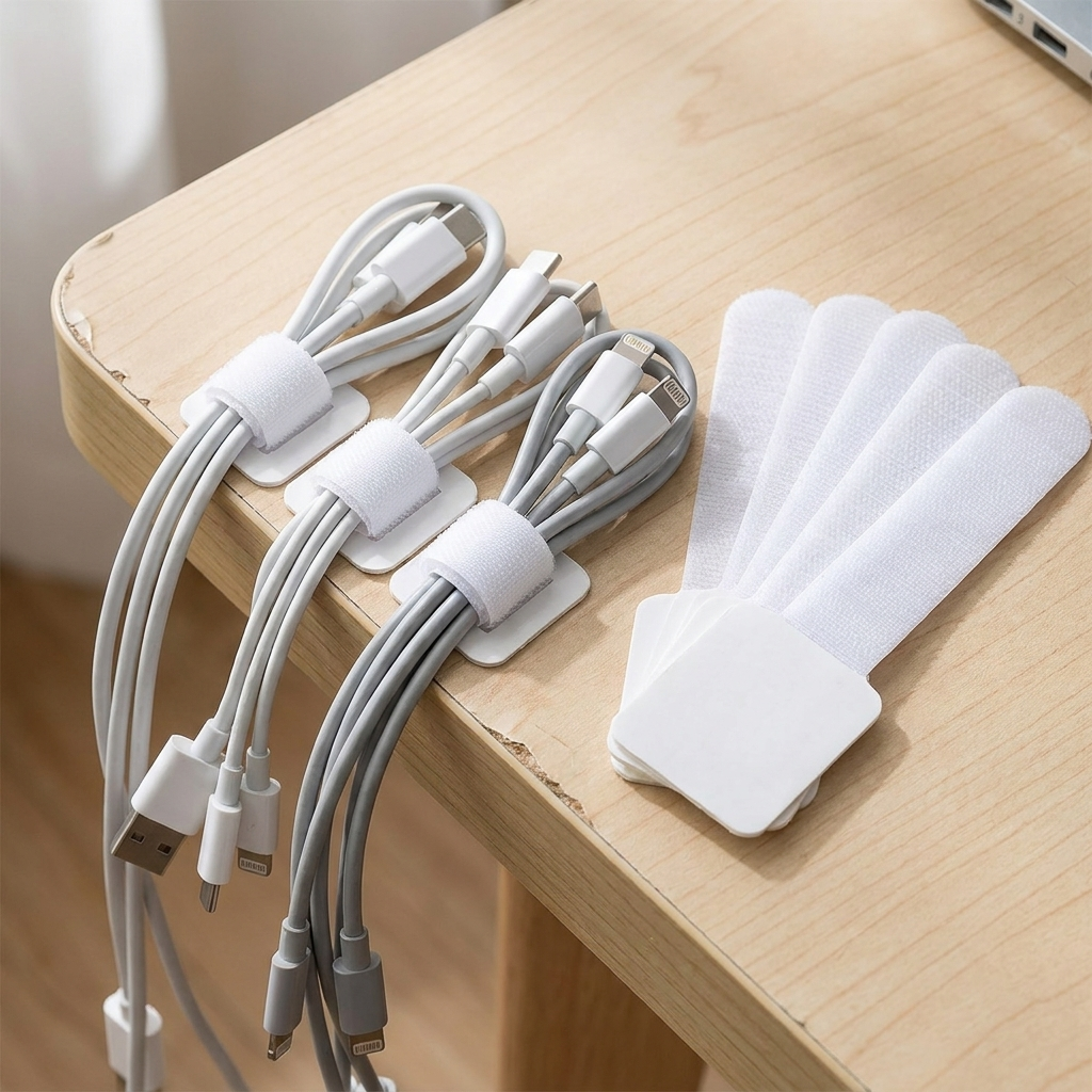White reusable cable ties, 10-pack, bundling cables