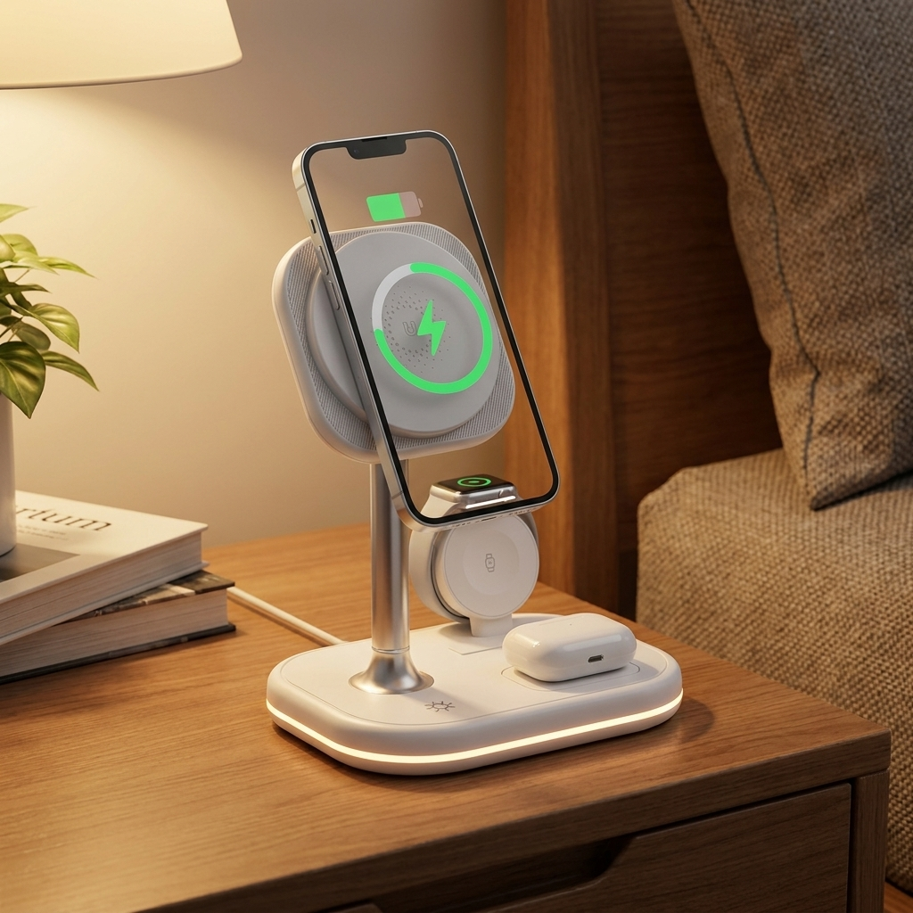3-in-1 MagSafe charging stand accent light variant 2 on a nightstand