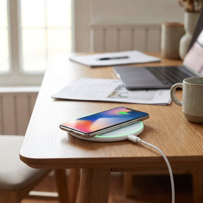 ALYNIC wireless charging pad with cable on a desk