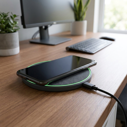 ALYNIC wireless charging pad with cable variant on a desk