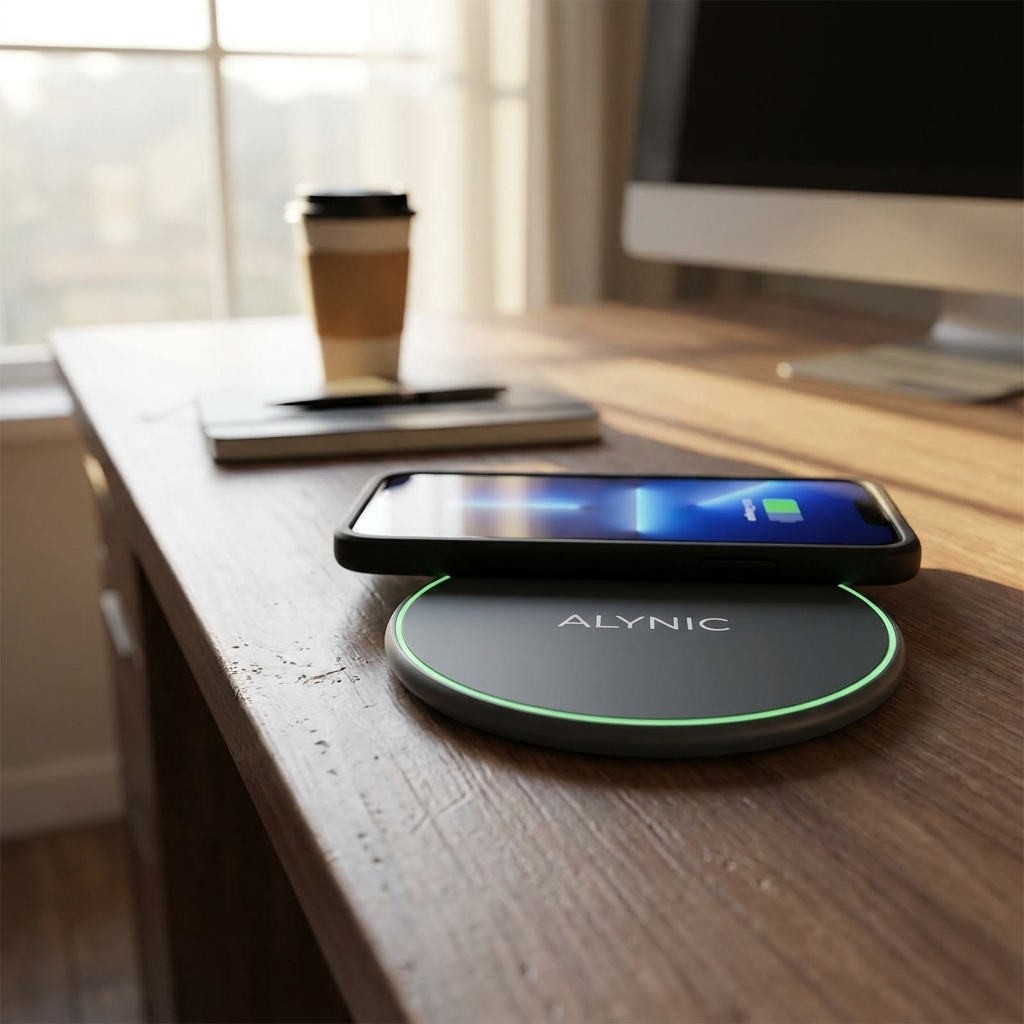 ALYNIC wireless charging pad no cable variant on a desk