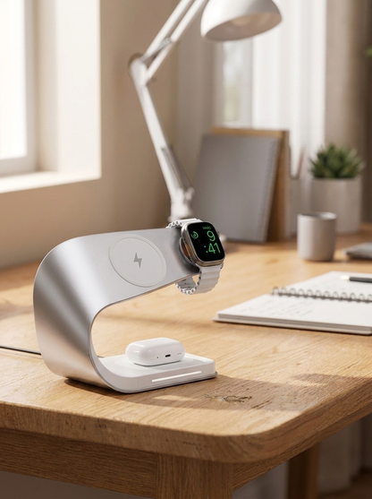 Qi 15W 4-In-1 Charging Stand Metal-Shell Durability Magnetic Alignment Desk Accessory