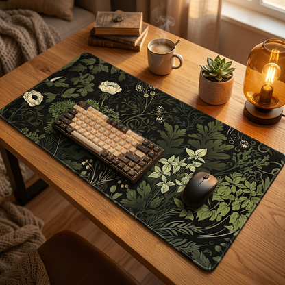 Botanical Green Floral Mouse Pad — warm cozy desk, style 1