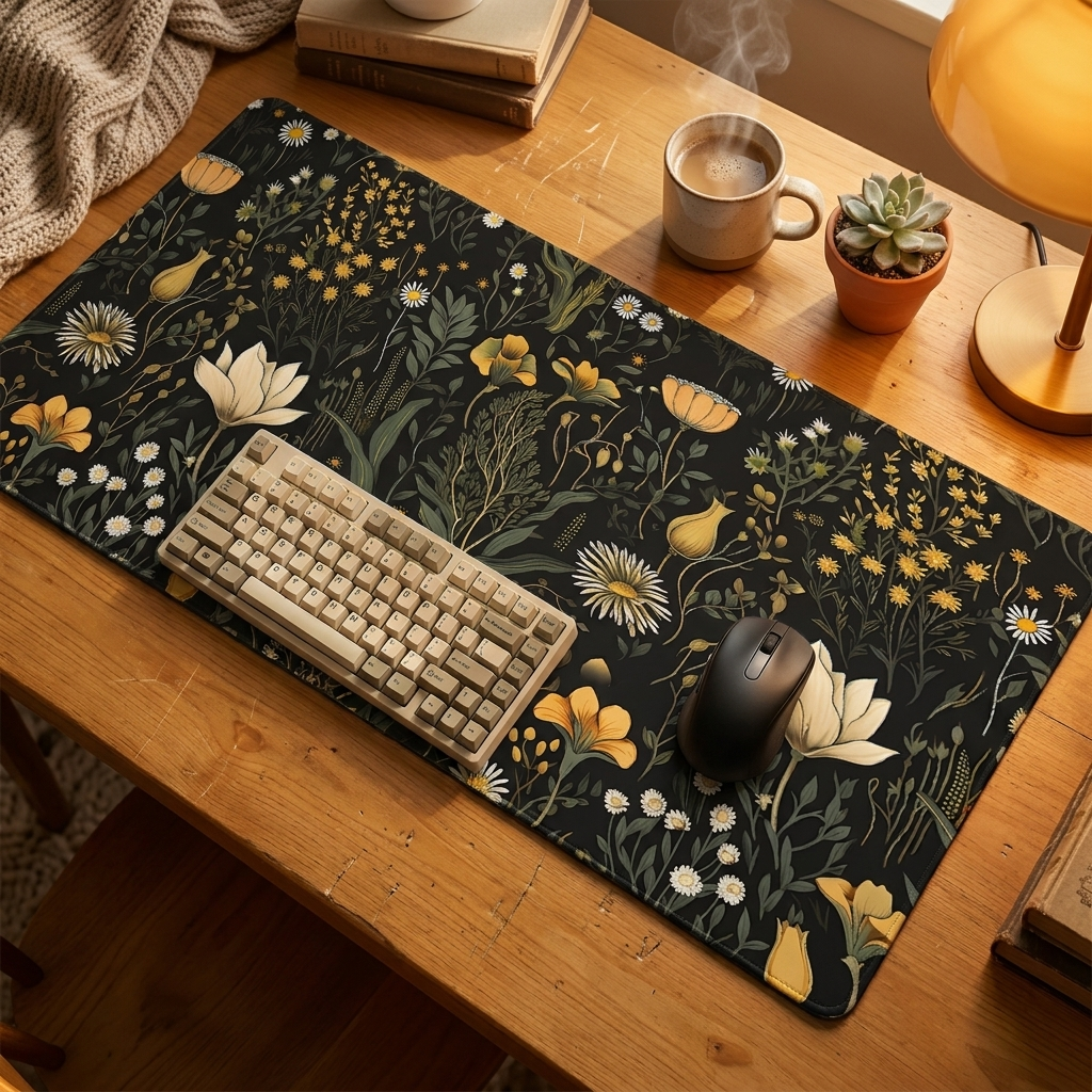 Botanical Green Floral Mouse Pad — warm cozy desk, style 2