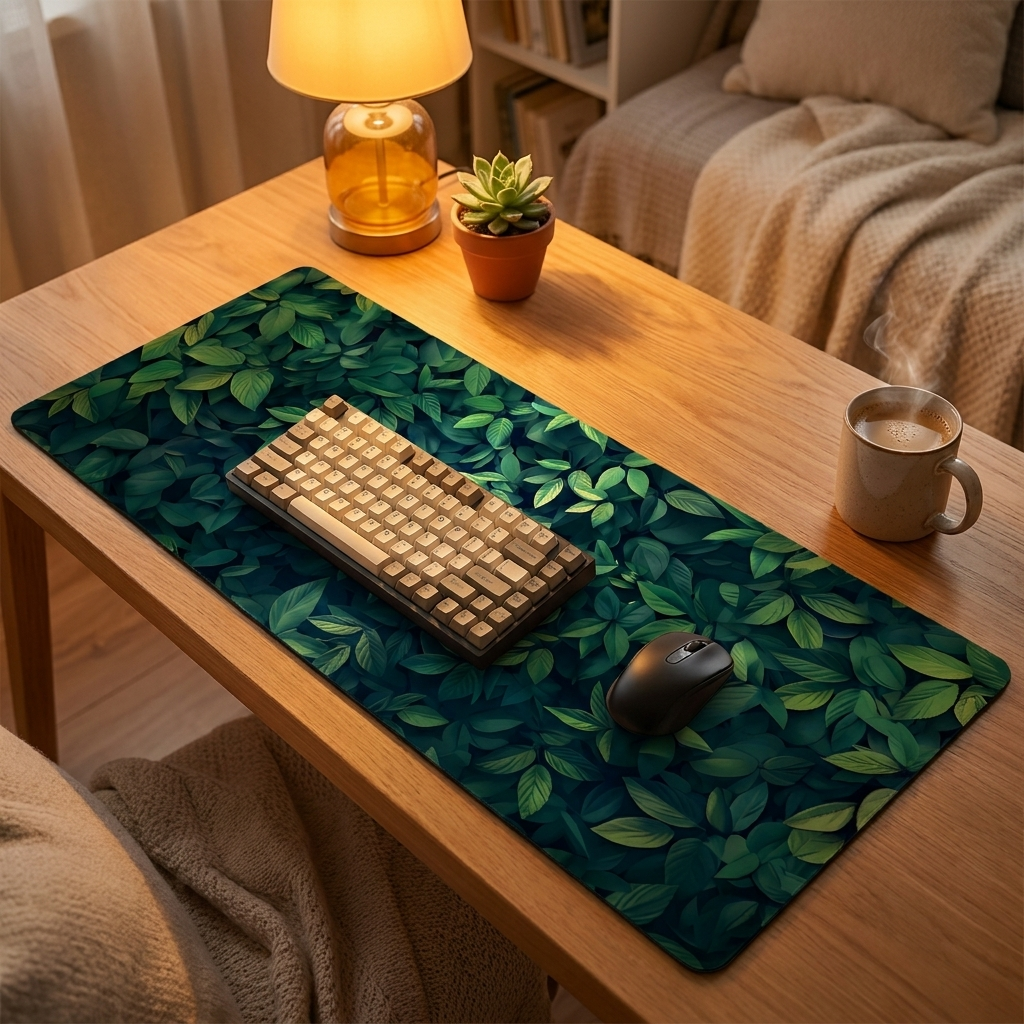 Botanical Green Floral Mouse Pad — warm cozy desk, style 8