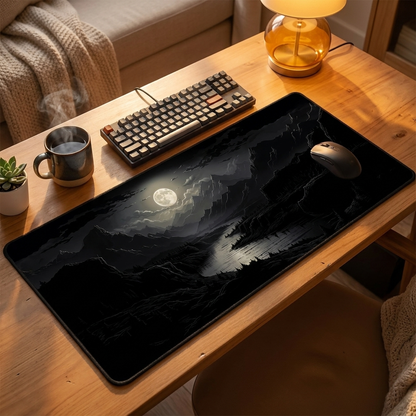 Night Moonlight Large Mouse Pad — warm cozy desk, style 1